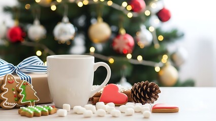 Cozy christmas morning with hot cocoa