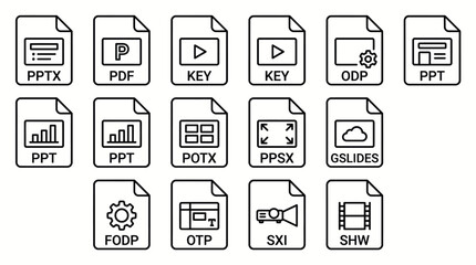 Vector icons Collection of Document File Icons for Presentations and Documents. Vector Illustration. EPS Editable