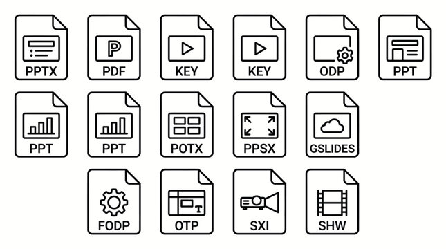 Vector icons Collection of Document File Icons for Presentations and Documents. Vector Illustration. EPS Editable