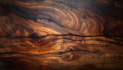 Polished Dark Wood Surface with Swirling Grain and Central Knot for Texture Design and Natural Aesthetic Inspiration