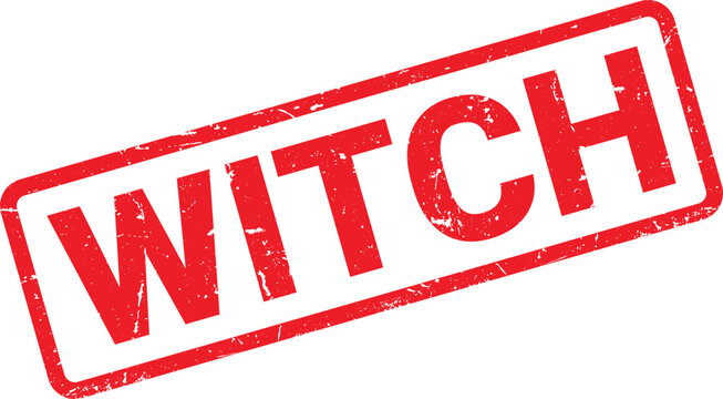 Red WITCH Text in a Distressed Rectangular Stamp on a White Background, Word Illustration