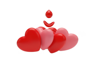 Floating hearts with droplet isolated on transparent background