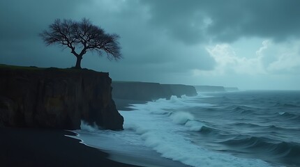 Nature's Last Stand: A dramatic 8K editorial image featuring a withered tree on a collapsing cliff face.