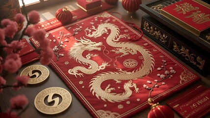 A festive scene of traditional Chinese New Year decorations.