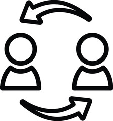 Two person icons connected by circular arrows representing communication or exchange simple vector illustration for business concepts
