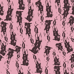 A seamless pattern with casual brown brushstrokes on a pink background, creating an abstract ornament. Vector illustration for prints on fabrics, packaging, and covers.