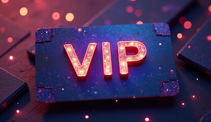 neon vip sign with glowing letters and dark minimal background