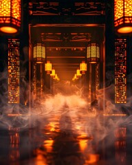 Traditional Chinese Lantern Corridor, isolated on transparent background