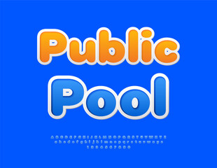 Vector Modern badge Public Pool. Blue Sticker Font. Digital Alphabet Letters and Numbers set.