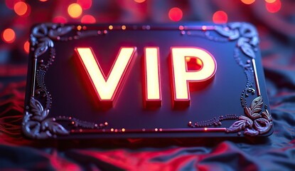 modern VIP card design with metallic letters and floating particles