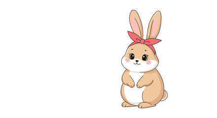 Obraz premium Adorable brown bunny with long ears and a red bow standing on white background for cute animal and pet concepts.