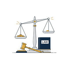 Justice scales with law book and gavel