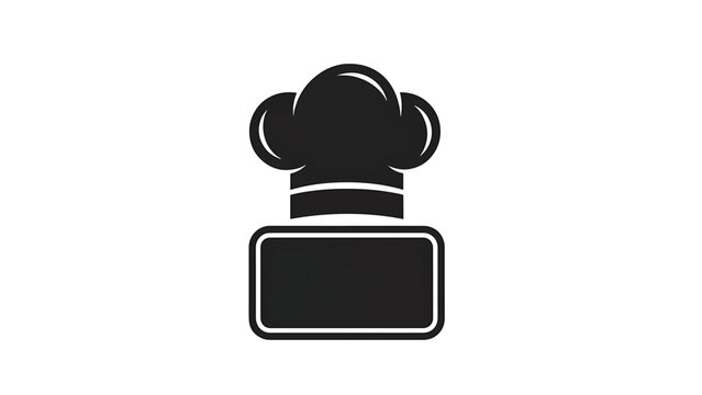 A black chef's hat icon with a blank rectangular name tag below it, set on a white background