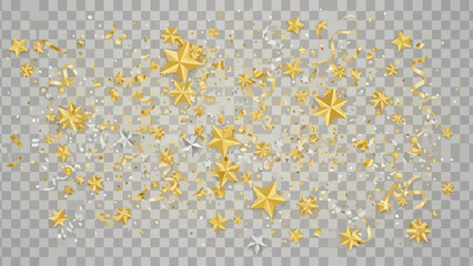Celebratory Golden Stars and Confetti Bursting with Festive Delight on Transparent Background