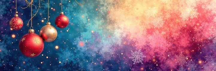 Abstract watercolor wash with hanging ornaments, shimmering textures, blue, illustration, art