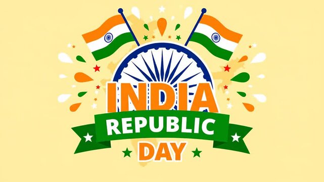 India Republic Day Animated Graphic Banner Flag Ashoka Chakra