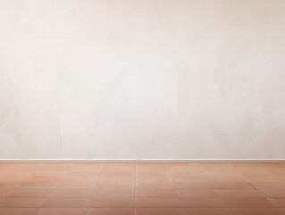 Empty interior with warm white plaster wall and tiled floor, clean home background
