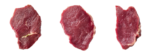 Raw beef cuts transparent background culinary photography studio setting
