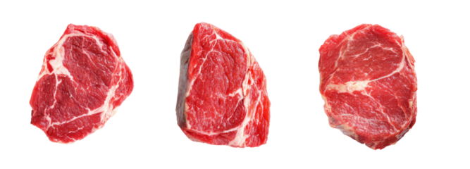 Fresh cuts of beef on transparent background culinary focus food photography studio shot