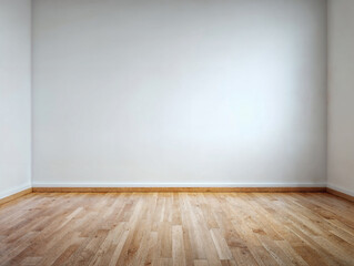 Empty interior with white plaster wall and wooden floor, wall art mockup background