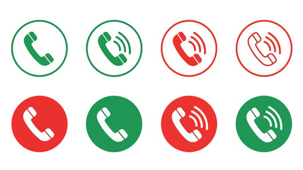 Graphic illustration of phone icons in green and red circles on a white background, conveying communication and technology concepts.