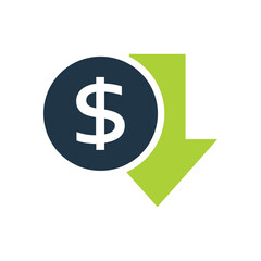 Obraz premium dollar sign with downward green arrow