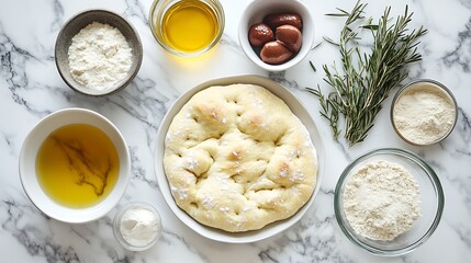 Freshly prepared pizza dough with ingredients