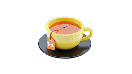 Obraz premium Yellow Tea Cup with Tea Bag on Saucer - Isolated