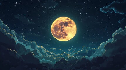 Full moon in a starry night sky