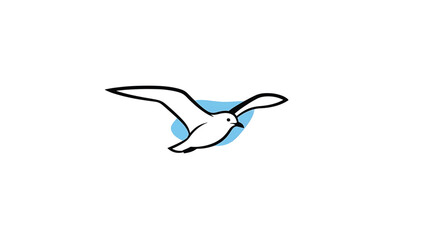 Obraz premium A simple, bold illustration of a flying white bird with black outlines and a light blue shape behind it