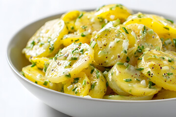 Close-up Photography of a Bowl Filled with Sliced Yellow Squash and Fresh Chives Garnish