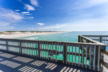 Obraz premium Scenic pier view at St. Andrews State Park, Panama City Beach, Florida, USA
