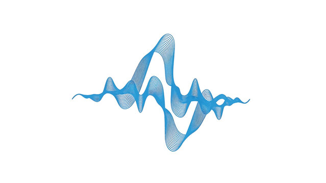 Abstract blue waveform with multiple parallel lines, creating a dynamic, wavy pattern on a white background