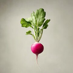 Single fresh radish with leaves