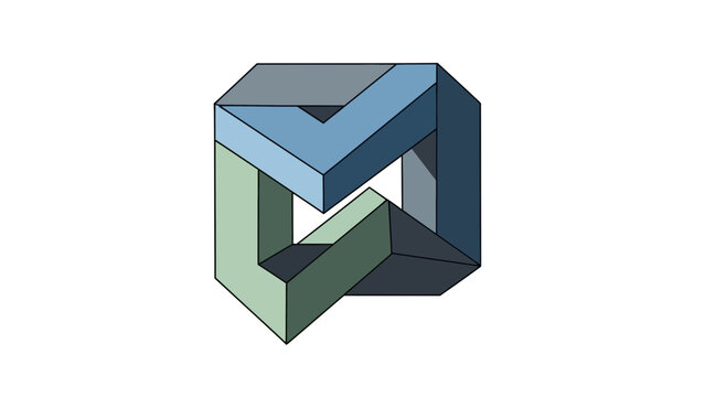 Abstract geometric diamond letter A made of shiny box shaped cubes on a clean background