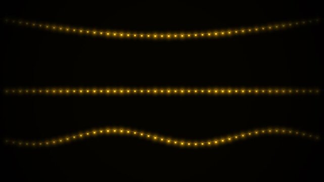 Glowing Warm Gold Hanging String Lights with Gentle Sway and Flicker Animation Seamless Loop Isolated on Black 4K