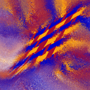 Colorful abstract geometric woven pattern with interlocking stripes on white background.