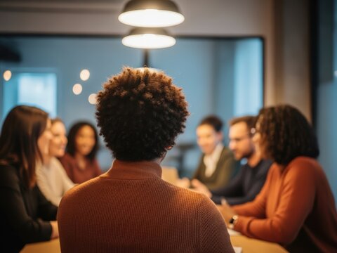 Diverse group of people in a meeting around a table business discussion - Powered by Adobe