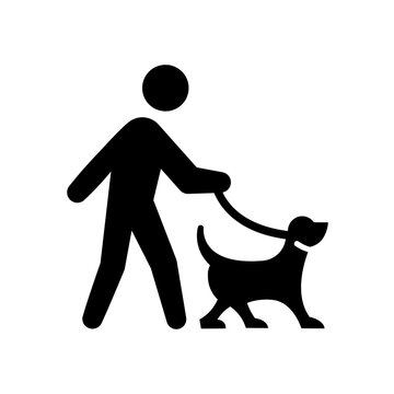 Walking man with a dog vector icon on white background.