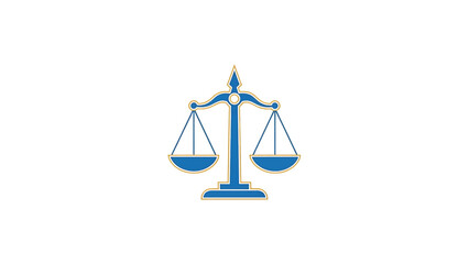 An illustration of a classic blue and gold balance scale symbolizing justice and equality on white