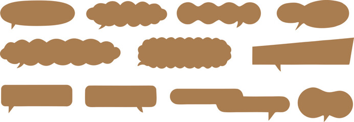 Set of brown speech bubble shapes in flat vector style. Comic dialog elements ideal for messaging, chat, and conversation graphics. Perfect for UI design, infographics, and illustrations.