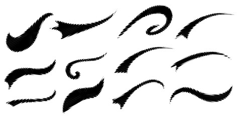 Swash halftone vintage set curve wavy flow dust vector flat elements