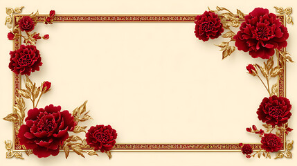 Luxury chinese background with rich red peony flower frame festive oriental background border and empty space for elegant greeting card or invitation design