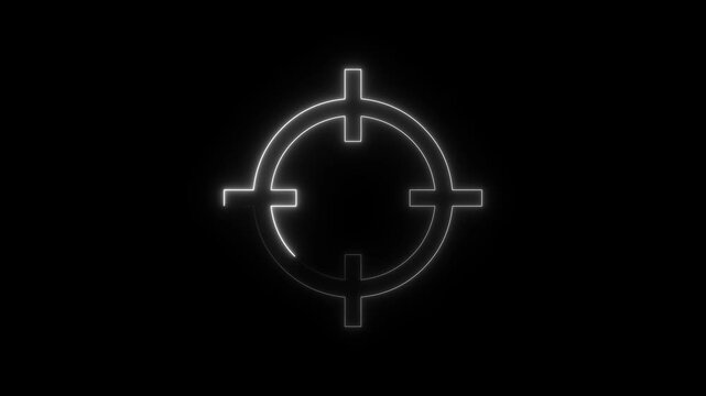 Glowing neon military target icon animation with black background for tactical HUD and defense technology concept