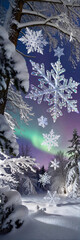 winter landscape with northern lights