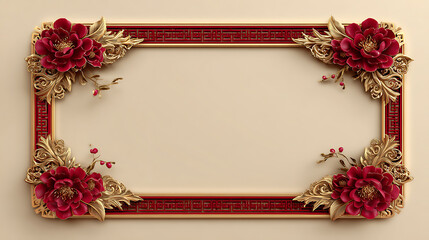 Luxury chinese background festive oriental background frame with red and gold floral border ornate design elegant decoration celebration invitation card
