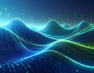 Abstract digital landscape of glowing lines and points