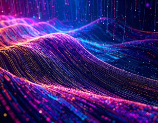 Abstract digital landscape of swirling colorful lines