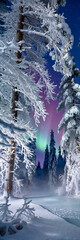 winter landscape with northern lights