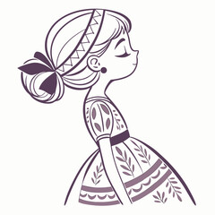 Modern Toy Doll Illustration Stylish doll design with soft tones detailed dress patterns, and perfect vector layering on white background